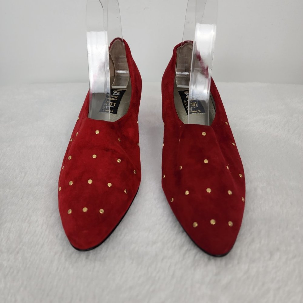 Vaneli Vintage Red and Gold Suede Leather Kitten Heel Pointed Toe Slip On Pumps - Picture 3 of 7